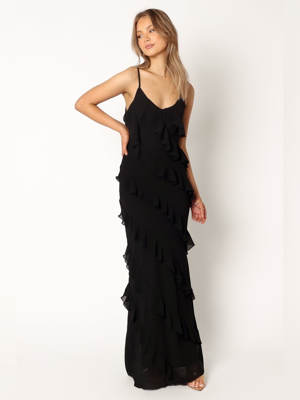 PETAL & PUP Ciao Ruffle Maxi Dress in Black L